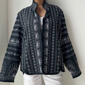 Anne Carson Black Embroidered Ruffle-Edge Jacket - 1X